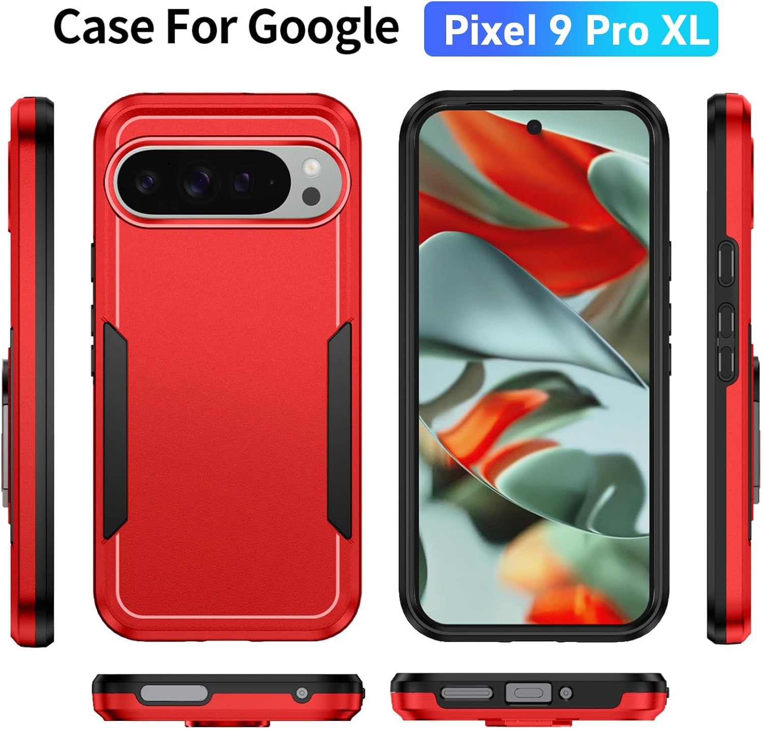 Thumbnail 3 de Jihucase Heavy-Duty Double-Layer Case with Screen Protector for Google Pixel 9 Pro XL (Red)