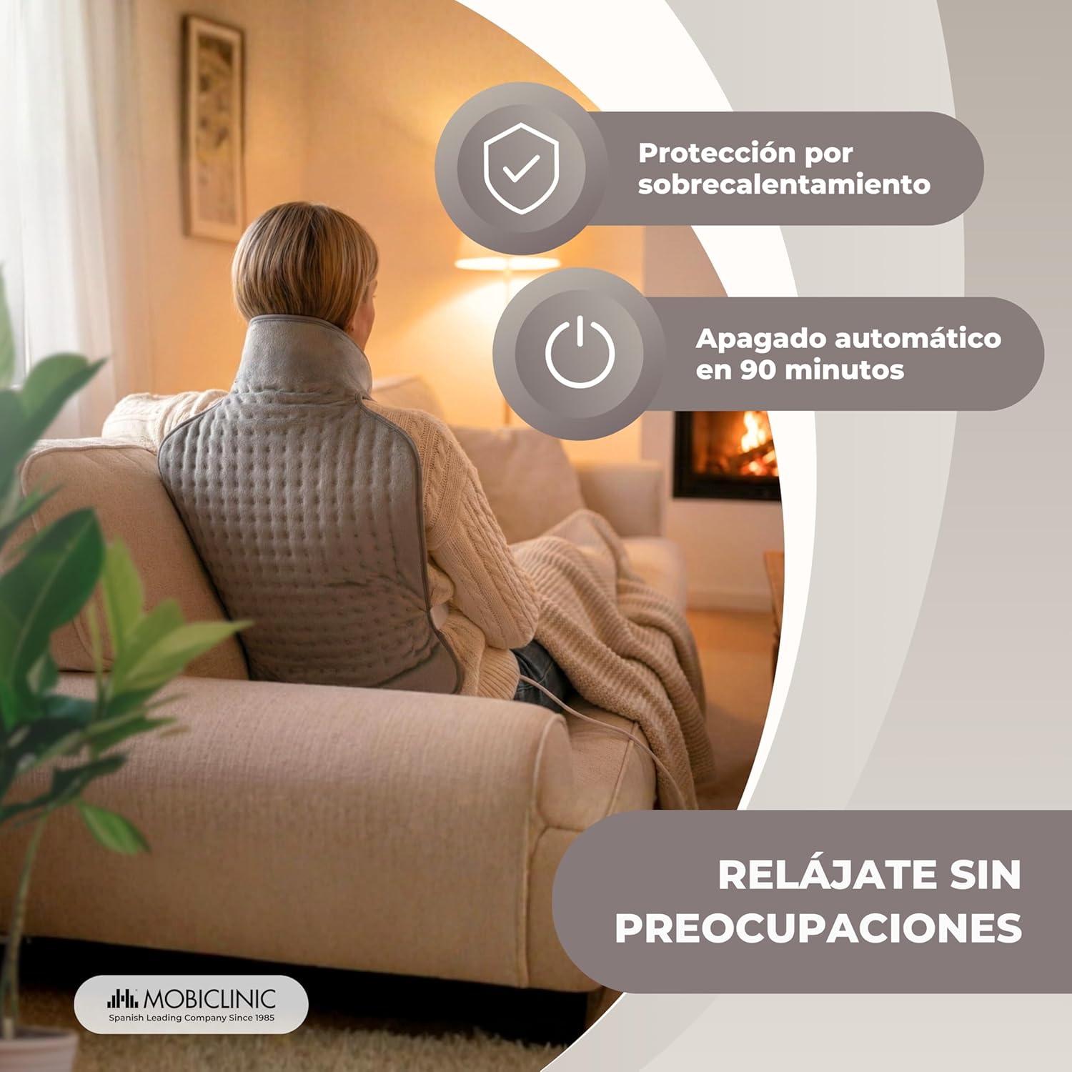 Detalle de Mobiclinic Almohadilla eléctrica dorsal y cervical 62x43 100W