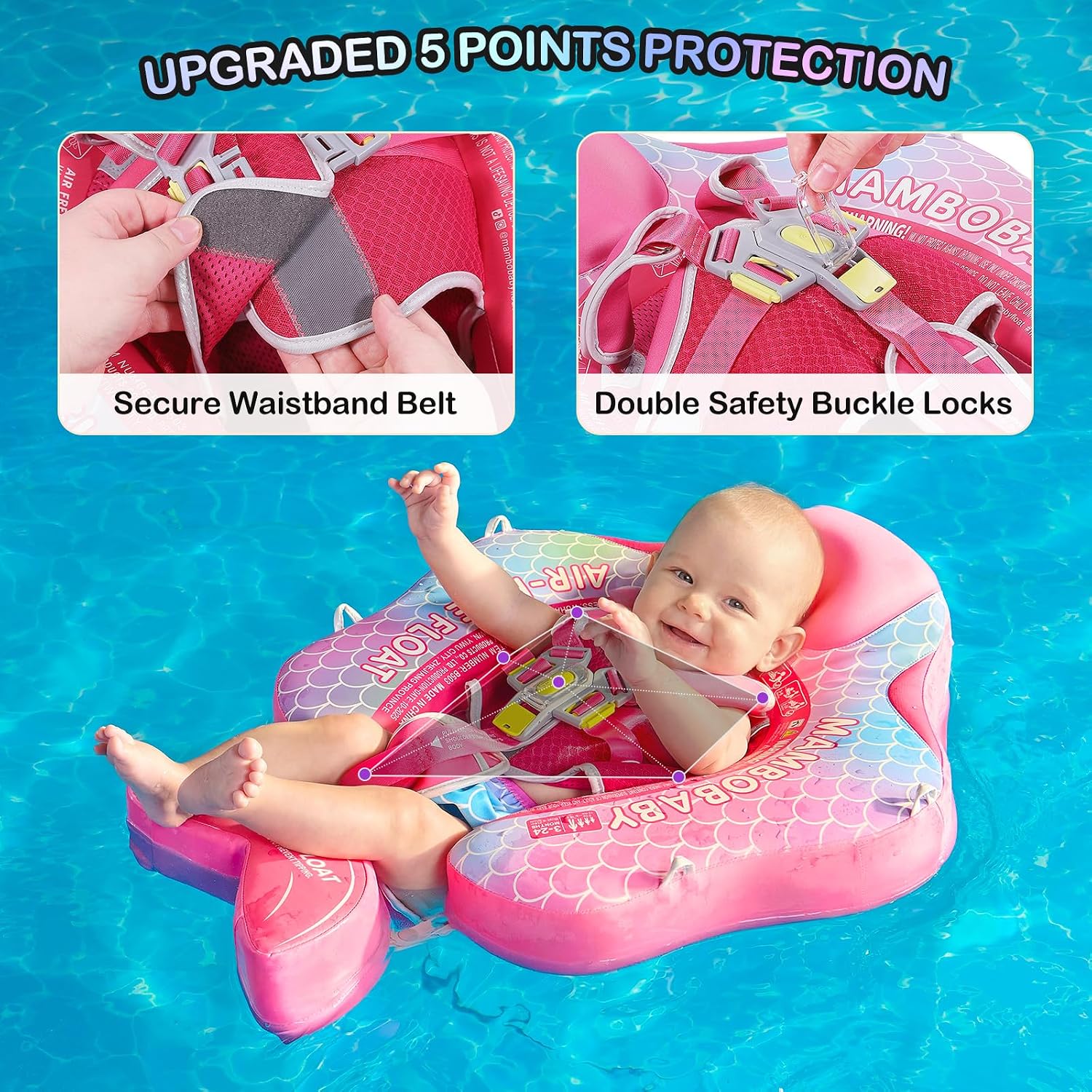 Thumbnail 1 de Mambobaby Baby Pool Float with Canopy: Non-Inflatable Pearl Foam Float for 3–24 Months