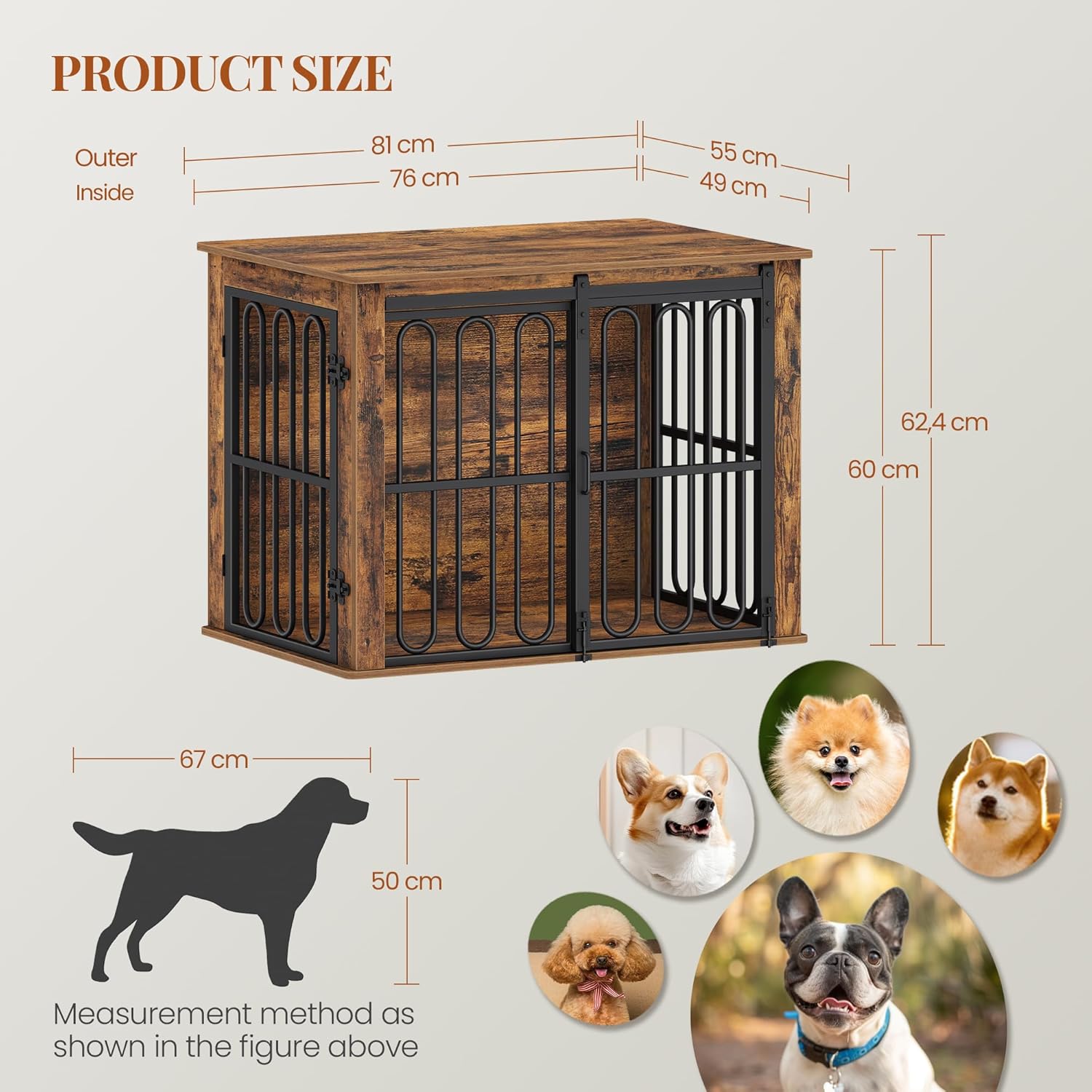 Detalle 2 de HEXCELEN Hundekäfig-Möbel 81 cm Hundebox aus Holz