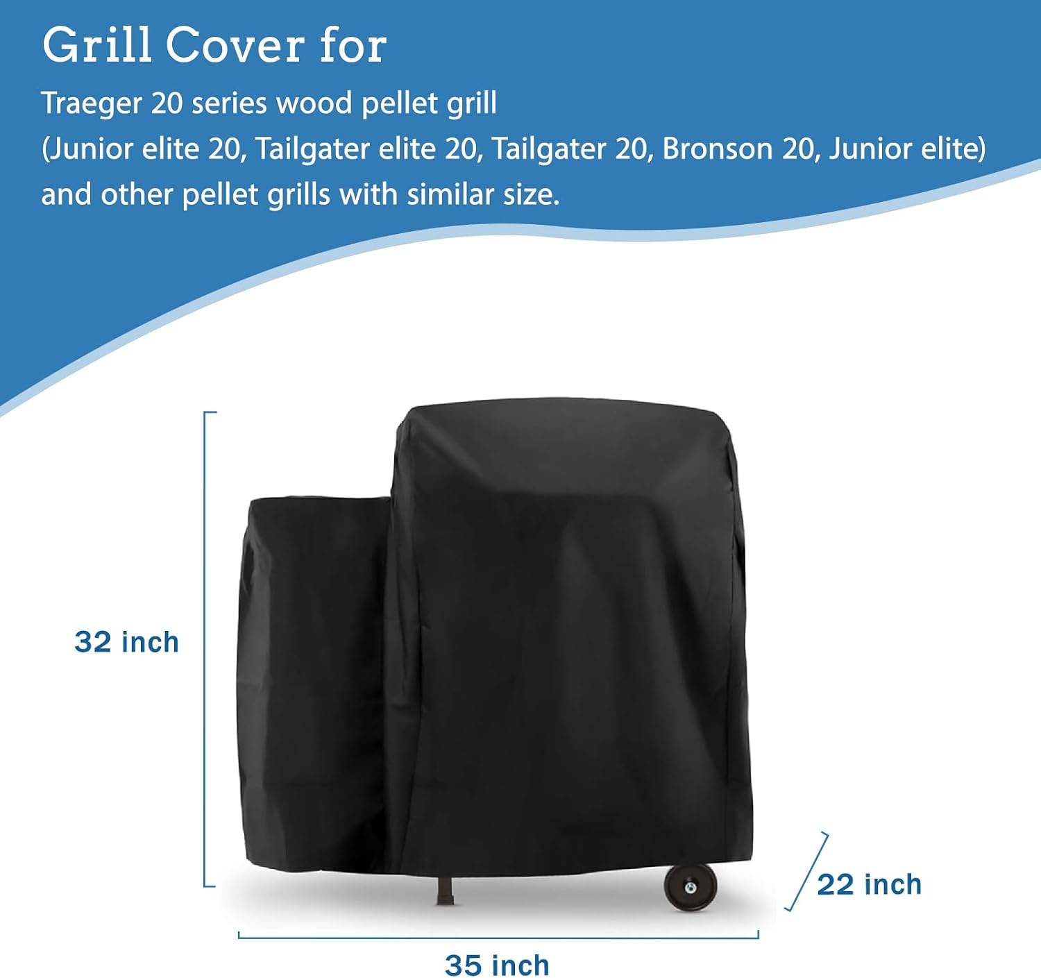 Detalle 2 de Blackhoso 20s 600D Grill Cover for Traeger Tailgater 20 Series