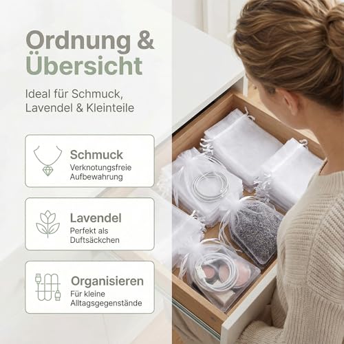 Detalle 2 de Naler Organza-Säckchen Weiß 20 x 30 cm – 50 Stück