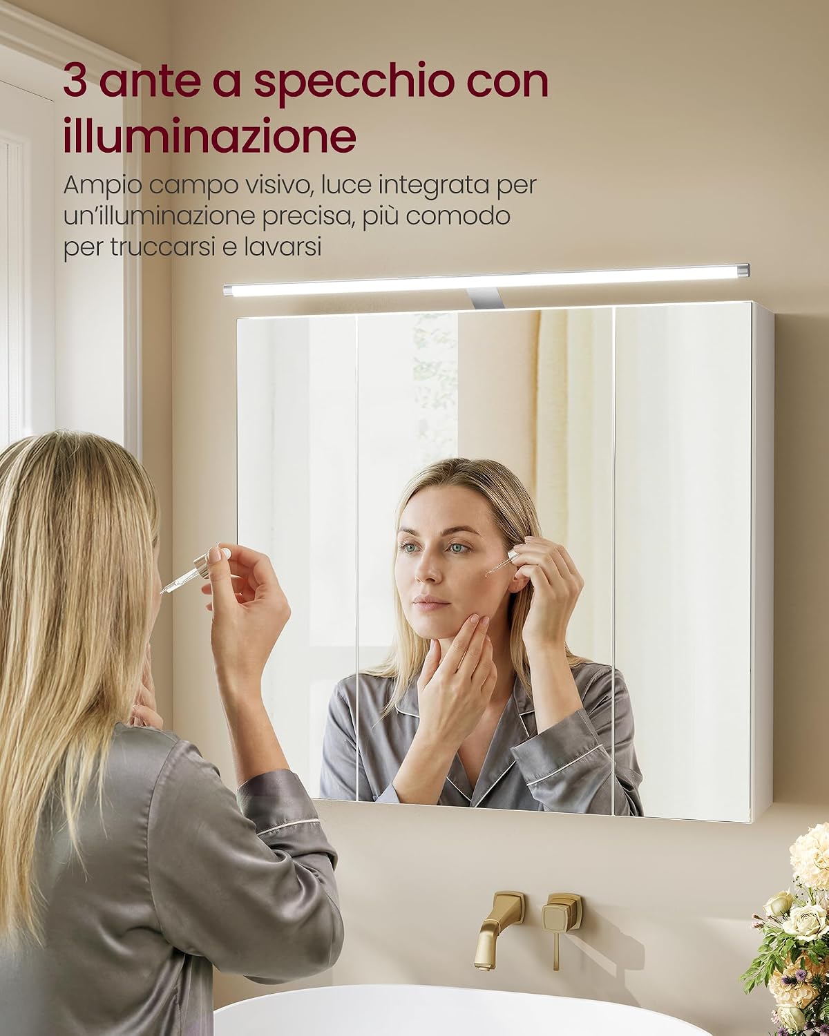 Thumbnail 4 de VASAGLE Kailyn Collezione – Armadietto da Bagno Sospeso con Specchio, Illuminazione e Ripiani Regolabili (15 x 60 x 55 cm)