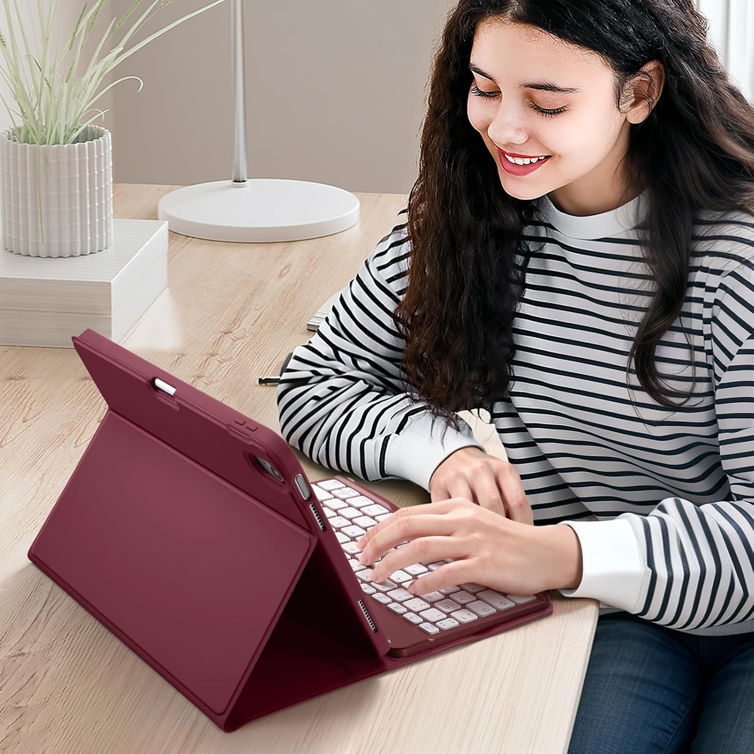 Thumbnail 6 de Vobafe Hülle mit Tastatur für iPad 10./11. Generation (A16) – magnetische abnehmbare Bluetooth-Tastatur, Weinrot
