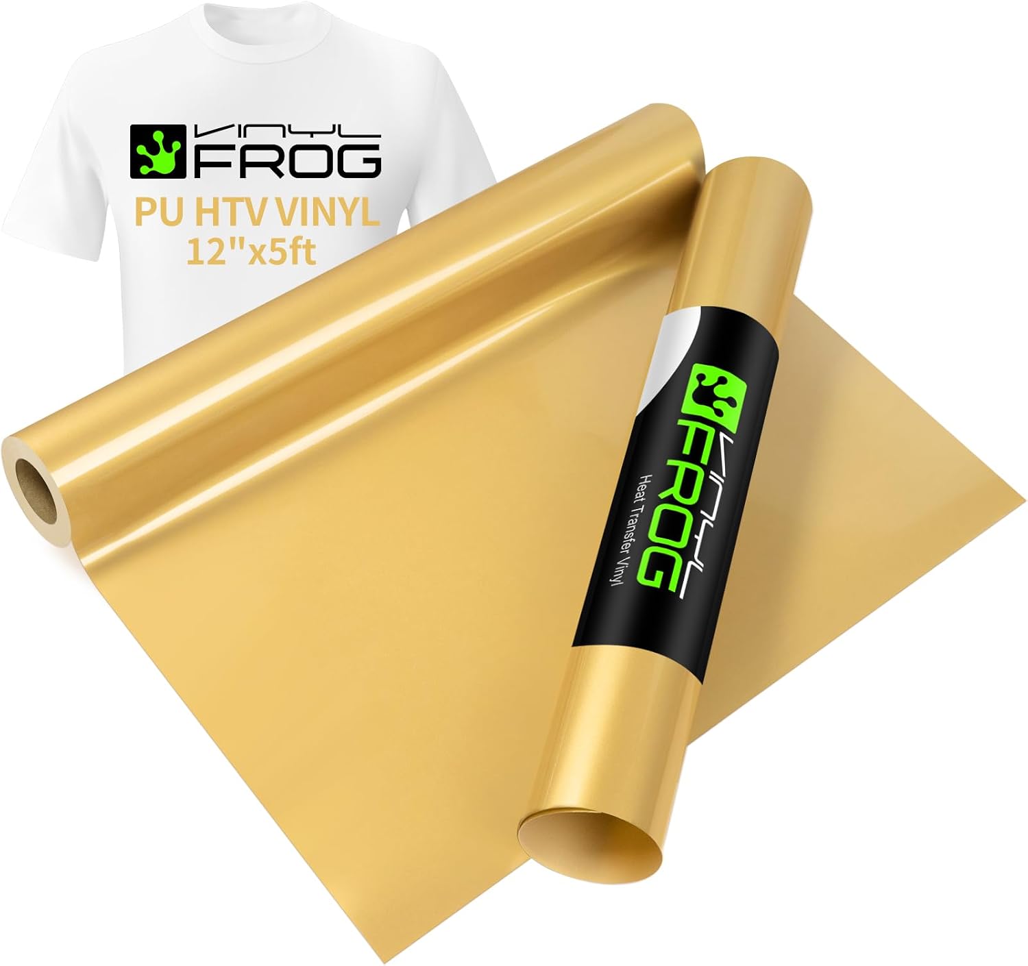 Detalle de VINYL FROG Heat Transfer Vinyl Roll (HTV) 30.5x155cm Gold PU Iron-on for DIY T-Shirts & Crafts