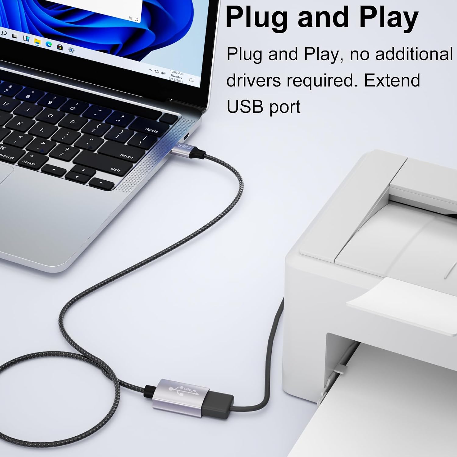 Detalle de lalasis USB 3.0 Extension Cable (5m) 5Gbps, USB-A to USB-A for USB sticks, printers, hubs and PS5/PS4