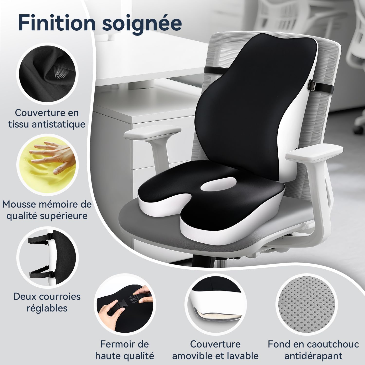 Thumbnail 6 de Travel Ease Coussin de siège et lombaire Noir 📦