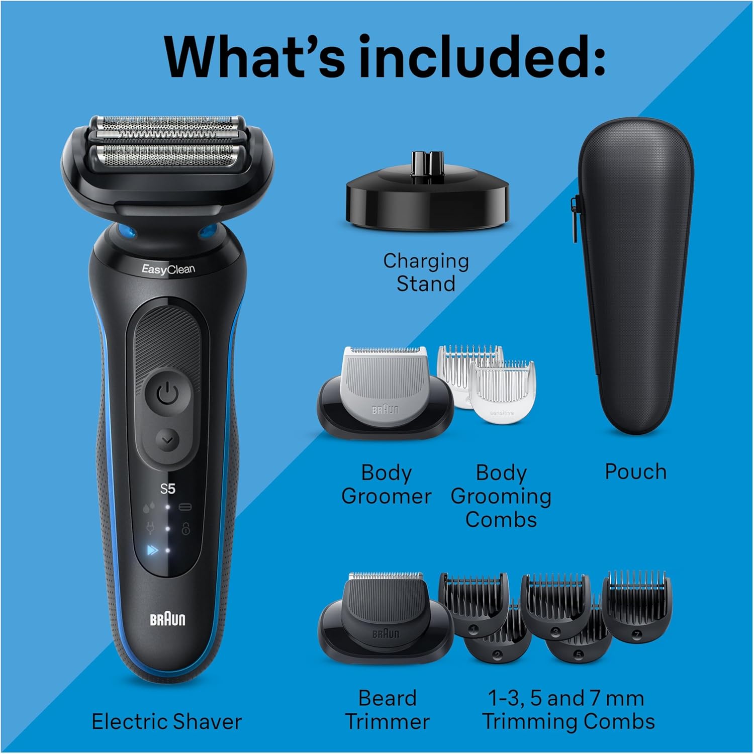 Thumbnail 2 de Braun Series 5 5150cs Electric Shaver for Men: Wet & Dry Foil Shaver with Turbo Mode, Beard Trimmer, Body Groomer & Charging Stand