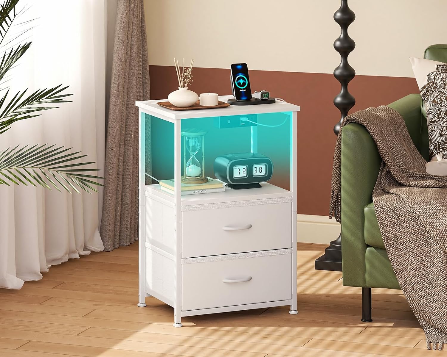 Detalle 2 de Coleshome Mesita de Noche con LED 40x30x60 cm