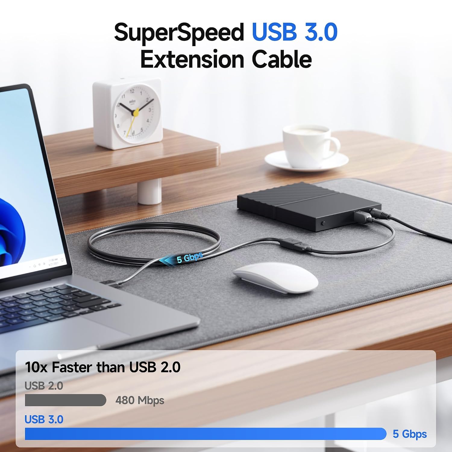 Thumbnail 1 de Cable Matters 5Gbps Long USB Extension Cable (10ft) — USB 3.0 Male to Female Extender for Webcam, VR, Printer, Hard Drive, Black