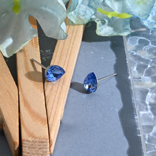 Detalle de Weviway Sterling Silver Blue Sapphire Teardrop Stud Earrings