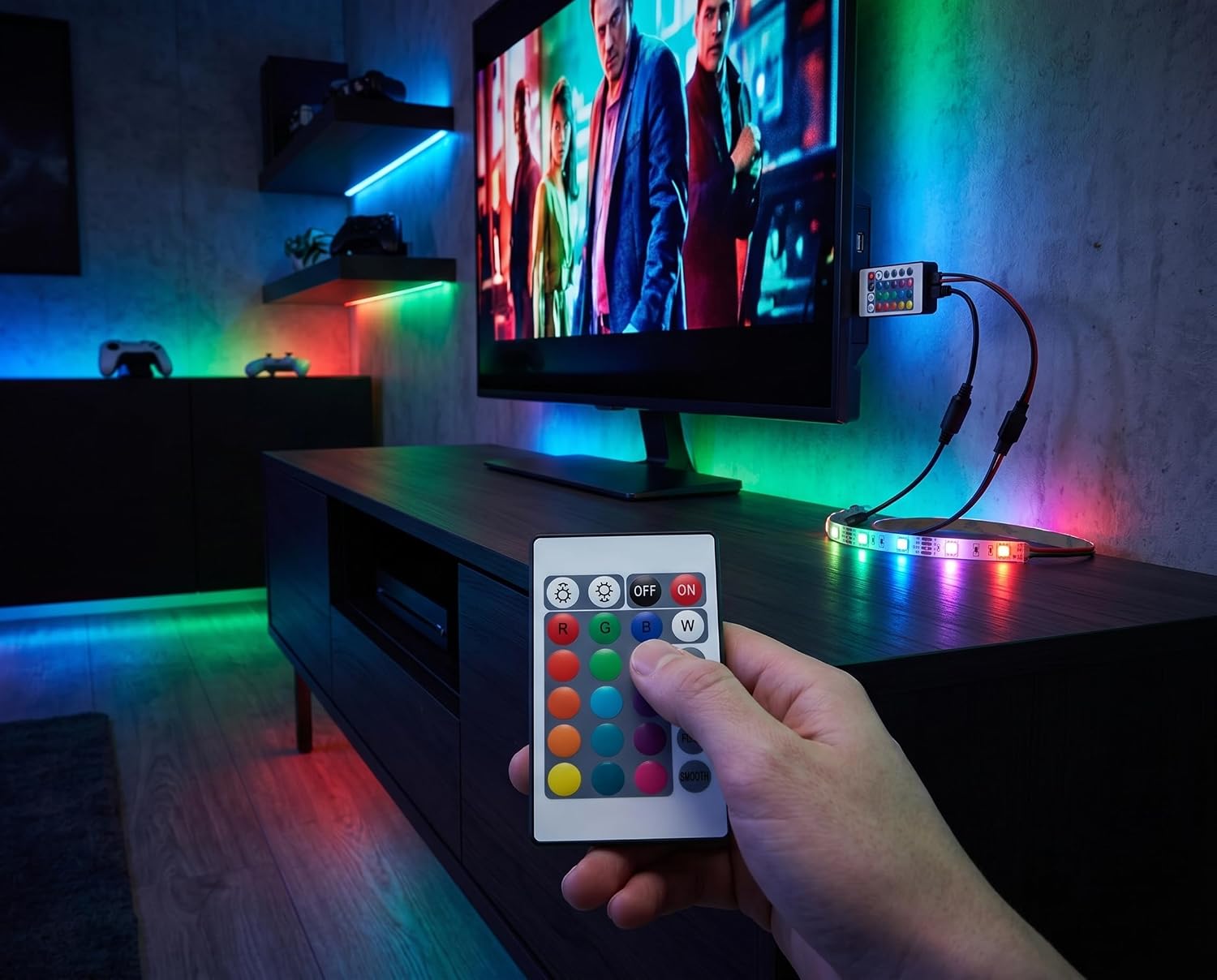 Thumbnail 2 de Akozon Akozonhvk6m0z9ry-01 RGB-ledstripcontroller met 24-toetsenafstandsbediening