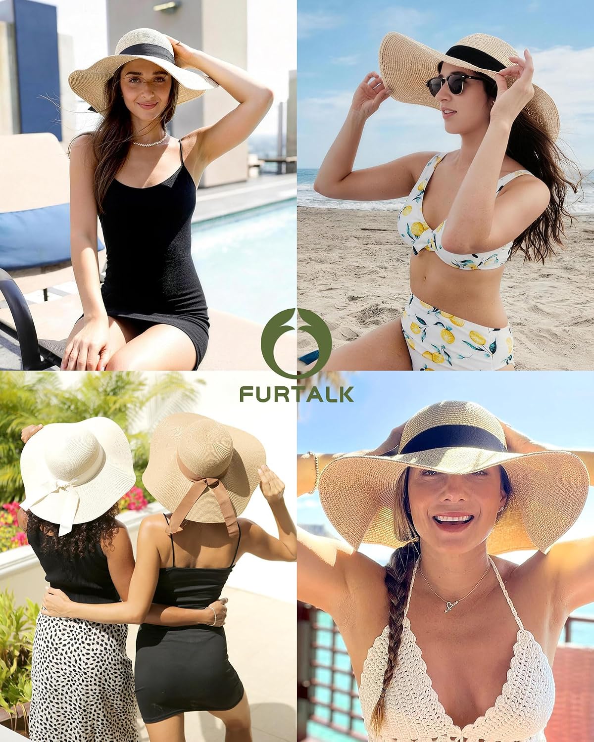 Detalle de FURTALK Women’s Sun Straw Hat (Wide Brim) with UPF 80+