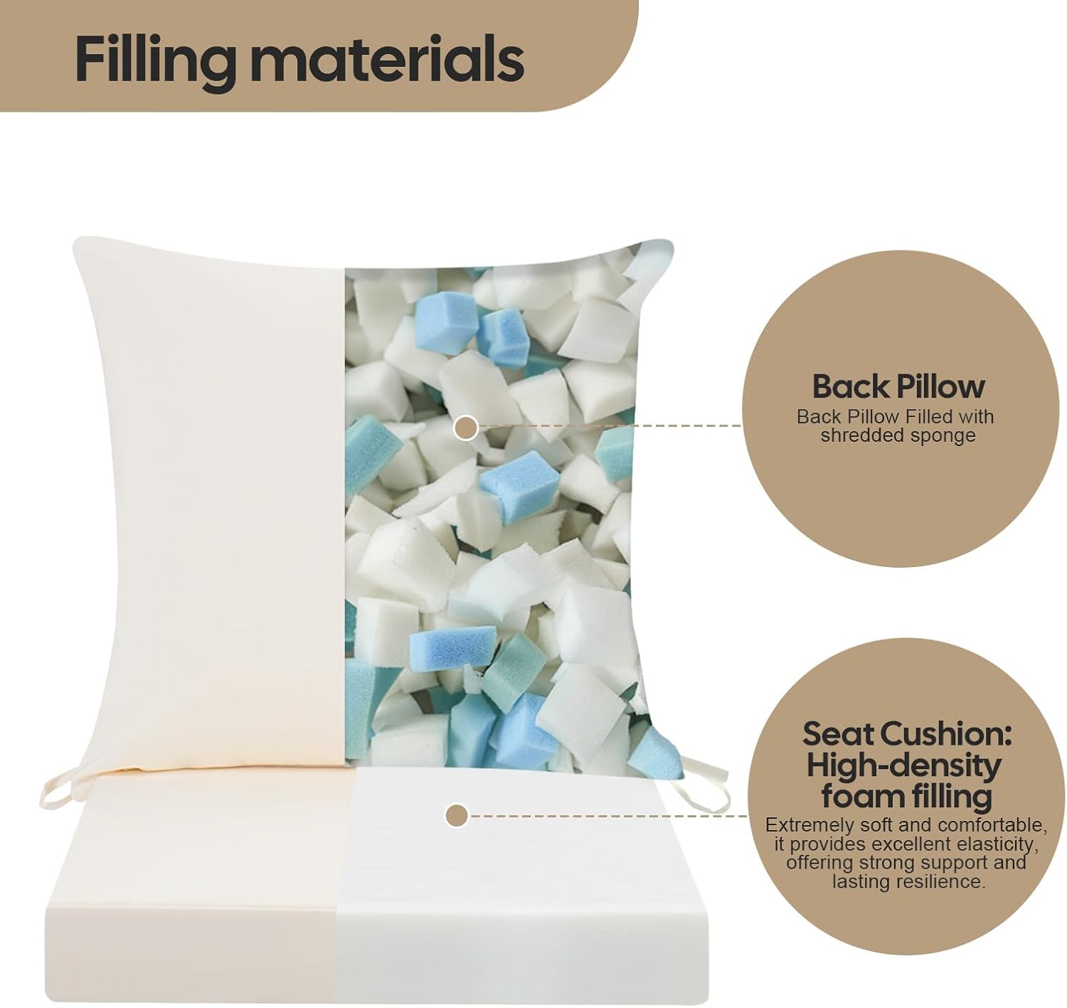 Thumbnail 3 de PRIMEPATIO 40 x 40cm Outdoor Garden Chair Cushion with Backrest, 7cm Waterproof Seat Pad (Beige)