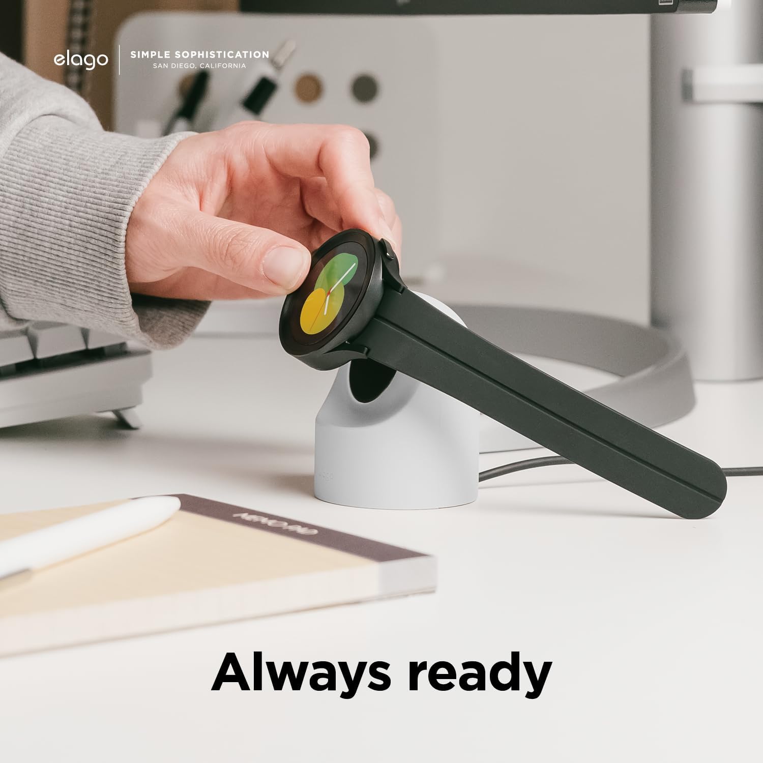 Thumbnail 2 de elago GWT2 Charger Stand for Samsung Galaxy Watch (8/8 Classic, 7/Ultra, 6/6 Classic, 5/5 Pro) — Nightstand Mode, cable management (white)