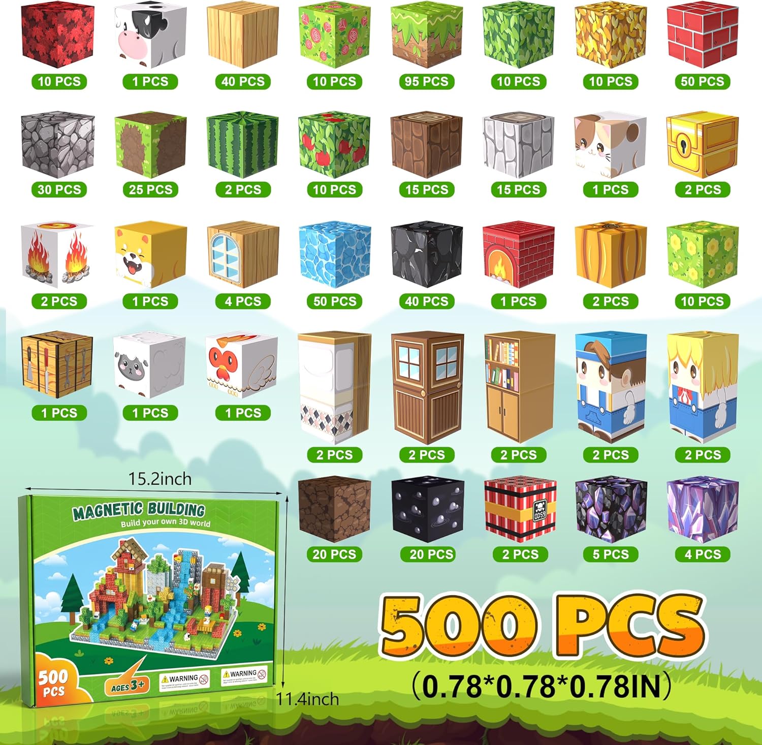 Detalle de Fitrobust 500PCS Magnetic Blocks: A Sturdy, Open-Ended STEM Building Set for Kids 3+