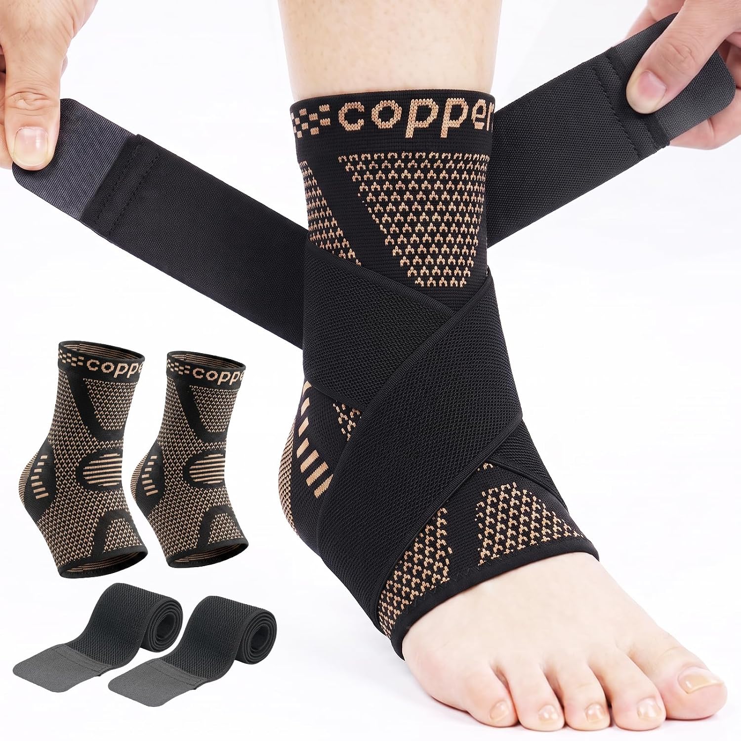 Detalle de Lusenone Copper Ankle Brace, Adjustable Compression Sleeves with Removable Strap