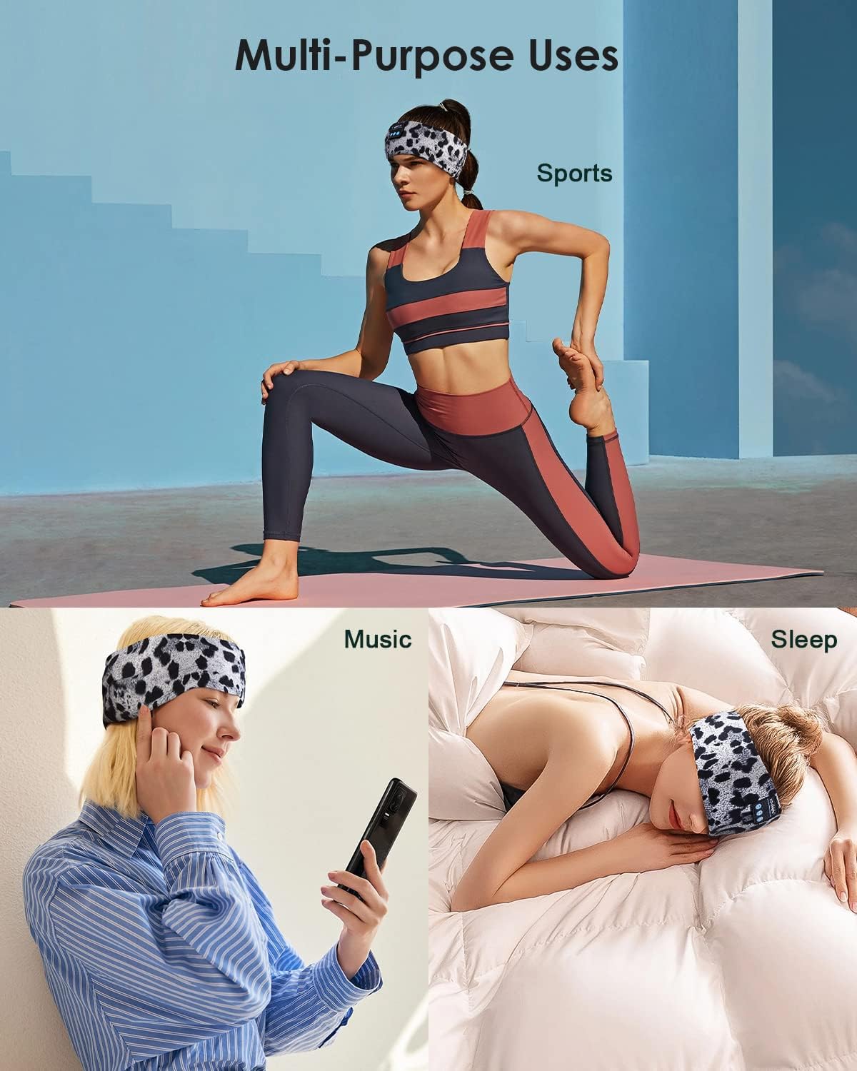 Thumbnail 6 de LC-dolida Sleep Headphones Headband (Bluetooth 5.4) with Microphone, USB-C Wireless Sleep Mask & Sports Headband 3-in-1