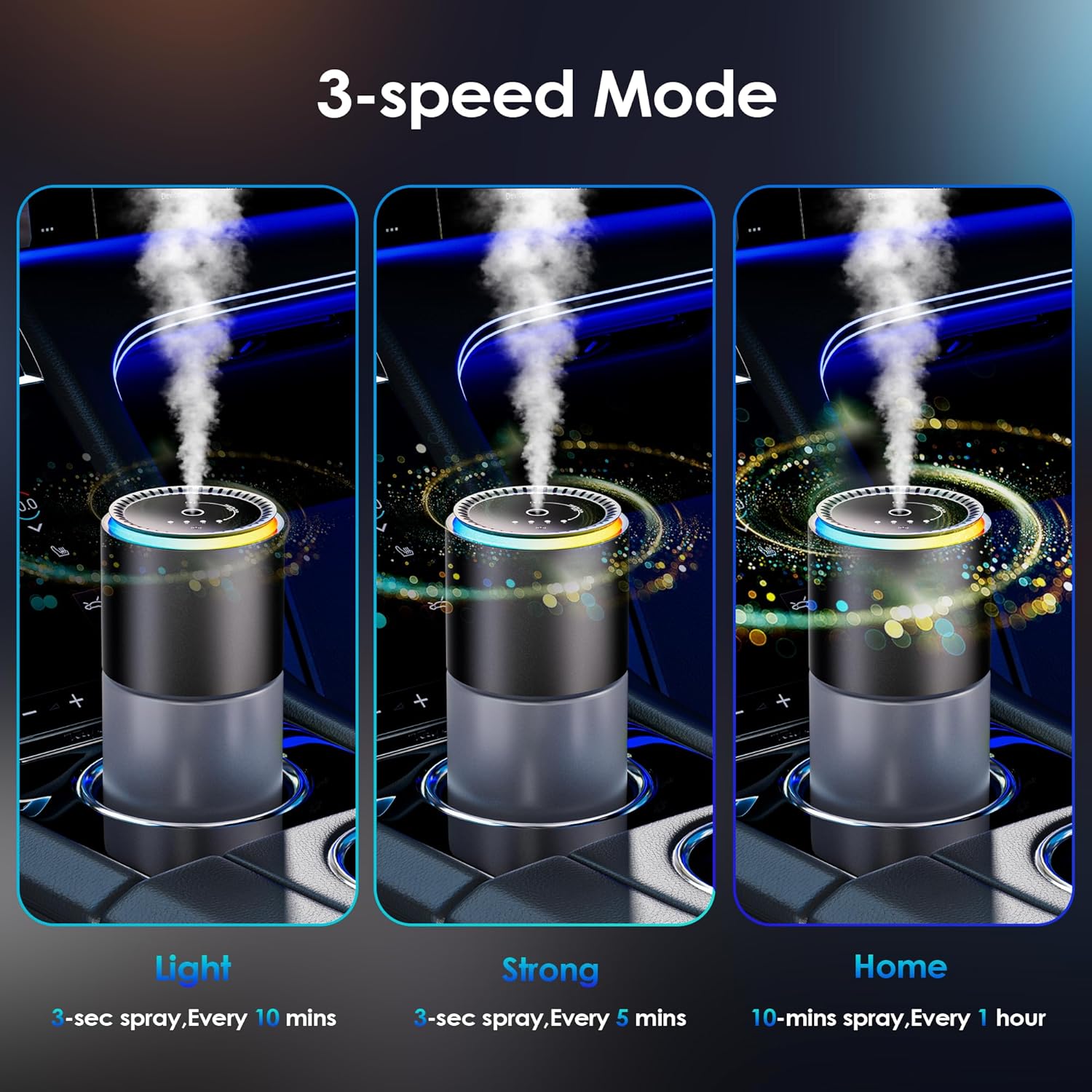Detalle 2 de Klomsuw Smart Car Air Freshener (150 ML) with RGB Music Sync Light, Auto On/Off & 3-Mode Scent Control