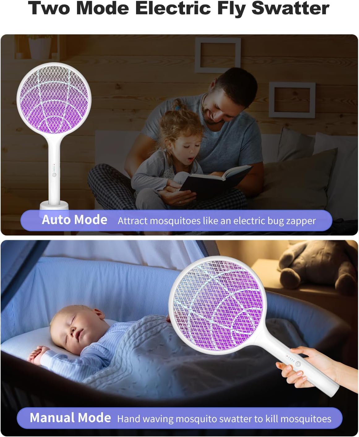 Detalle de DEEZEE ELMS-4000 Electric Fly Swatter with 4,000V Grid and Rechargeable Purple Light