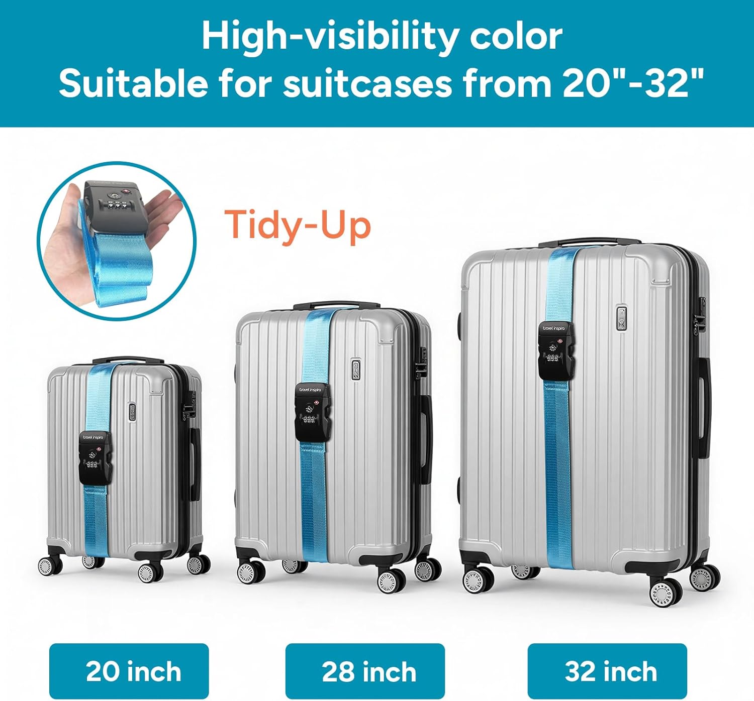 Detalle 2 de Travel Inspira TSA Approved Luggage Straps for Suitcases (Blue)