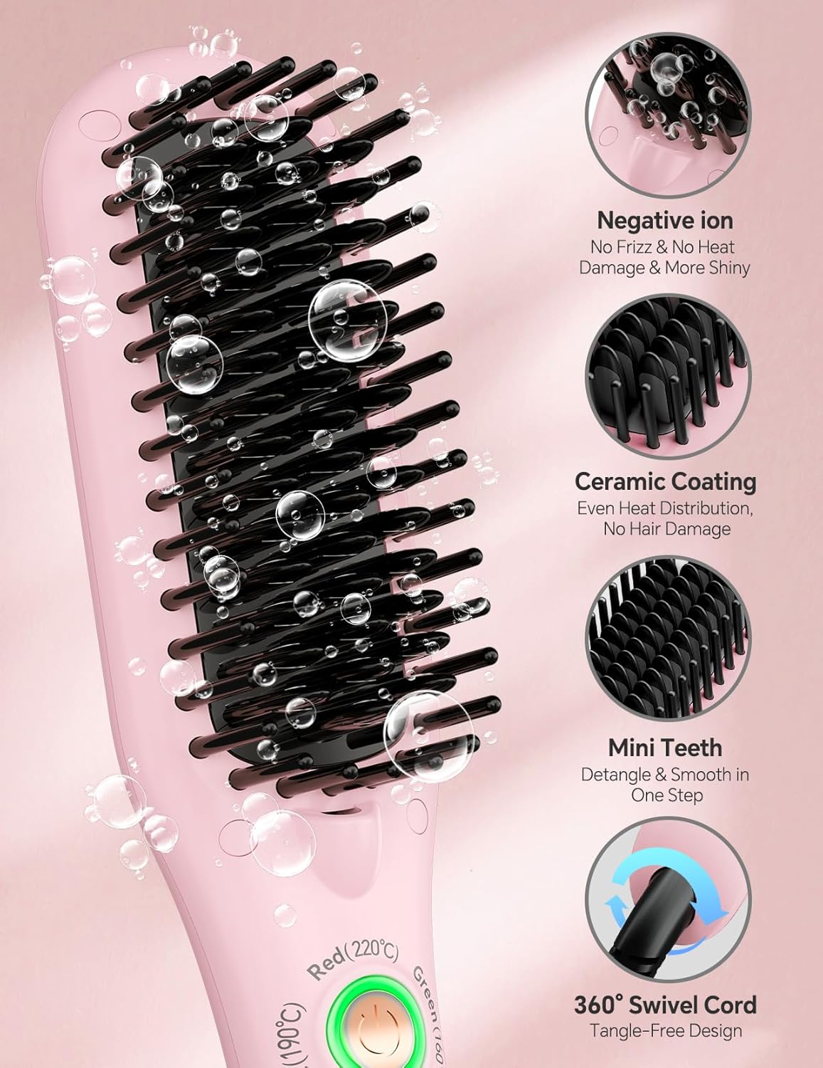 Detalle 2 de LANDOT Mini Hair Straightening Brush 220°C