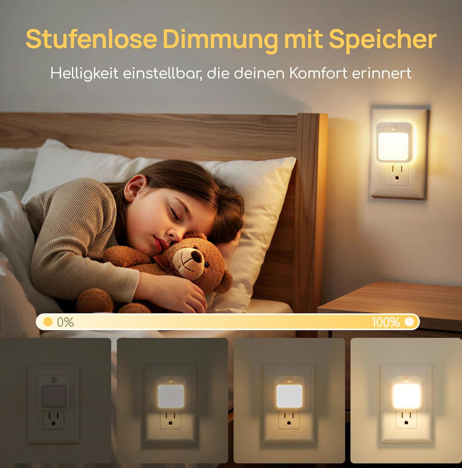 Thumbnail 4 de Nachtlicht Steckdosen mit Bewegungsmelder – 2er-Set, warmweißes Licht, dimmbar, automatischer Auto-Modus