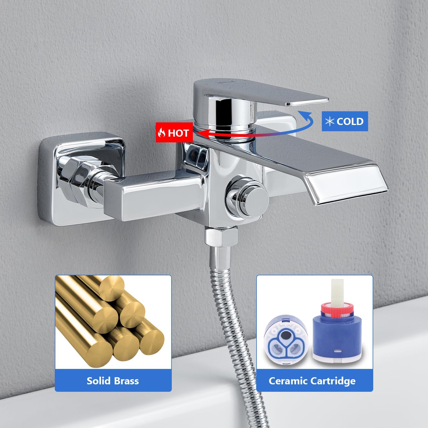 Thumbnail 2 de Ulytid Rubinetto vasca da bagno a cascata monocomando esterno in ottone G 1/2" cromo argento