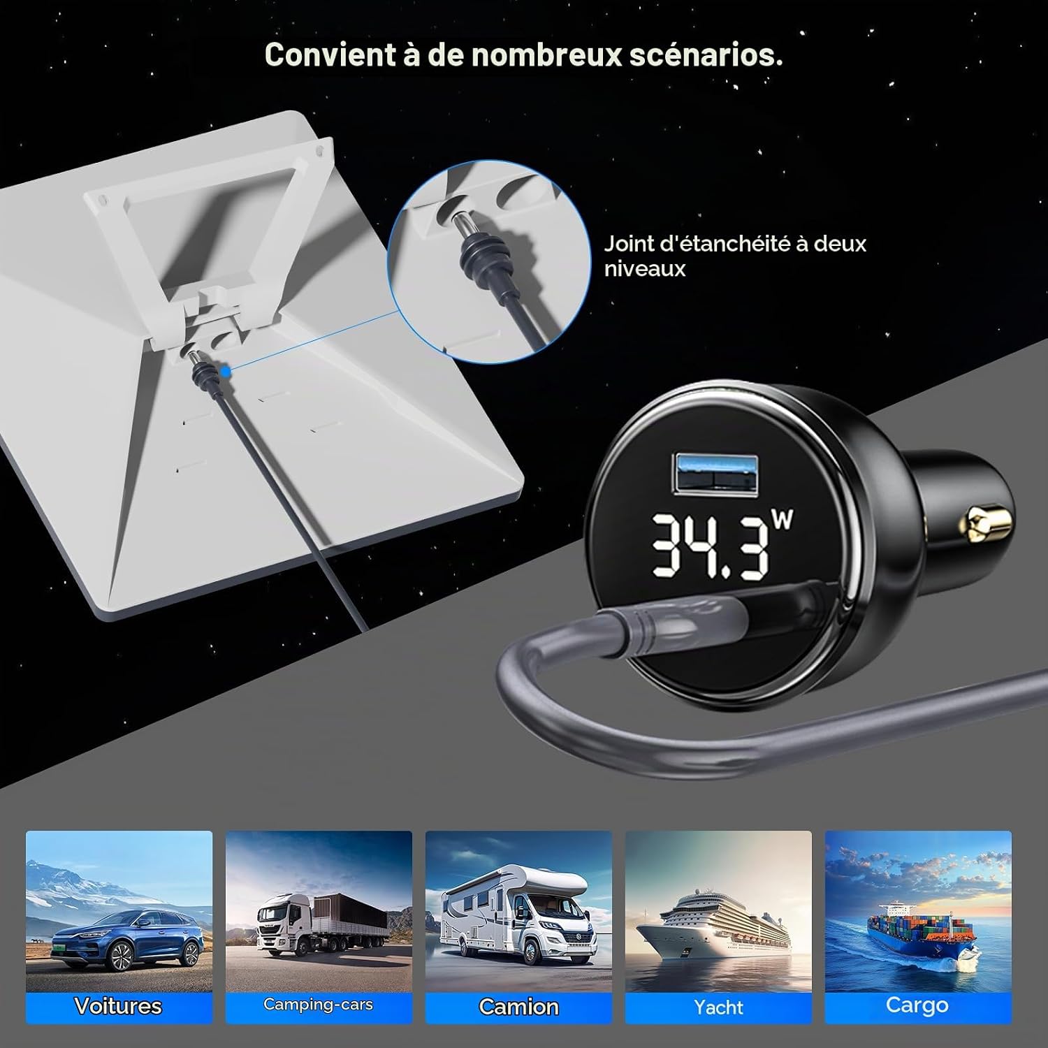 Detalle de EDUP Starlink Mini-auto-adapter met DC-kabel van 3 m, USB-C en 12–24 V