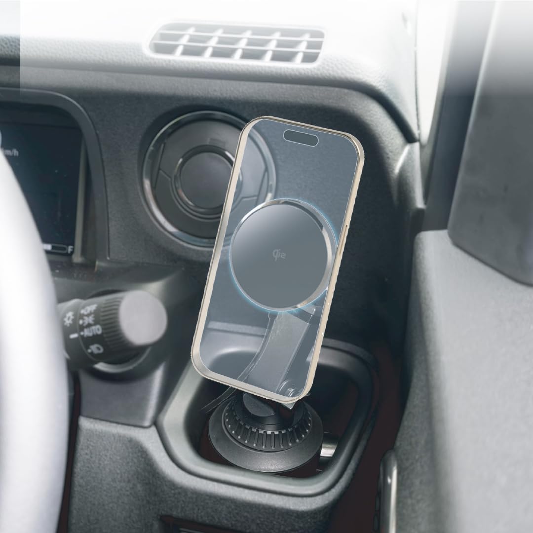 Detalle de ペルシード PH2644 Qi2正規認証 車載マグネットスマホホルダー ドリンクホルダー取付・ワイヤレス充電