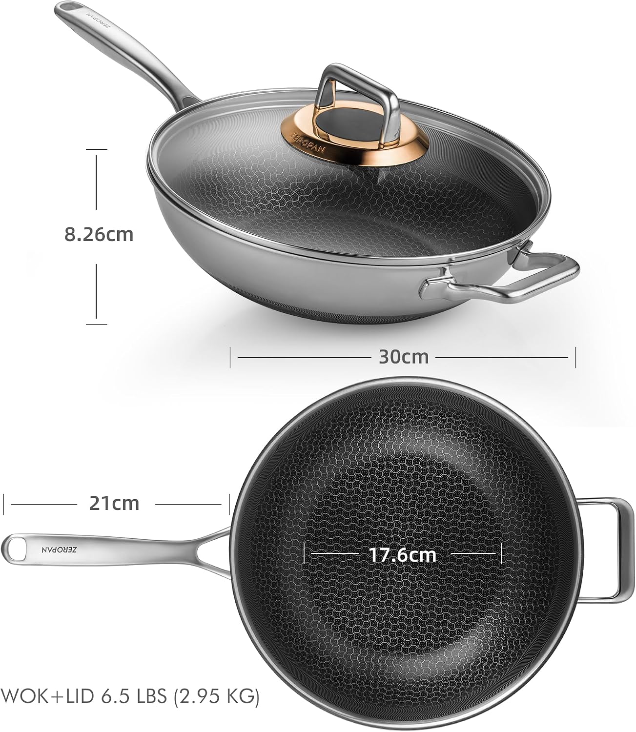 Detalle de ZEROPAN 30cm Wok with Lid – Non‑Stick, Induction Ready and Oven Safe