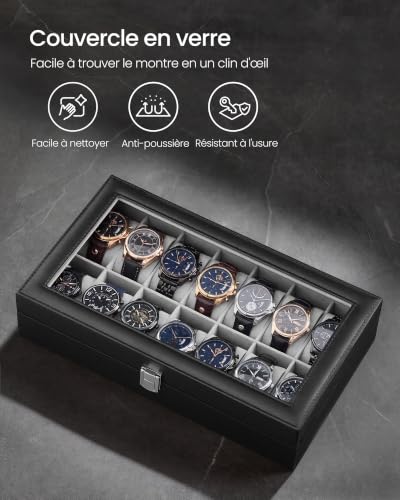 Detalle de SONGMICS Boîte à Montres à 14 Emplacements avec Couvercle en Verre