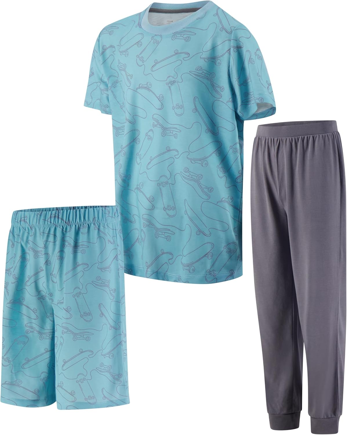 Thumbnail 6 de US Angels Boys Pajamas Set | 3-Piece Sleepwear (Pant, Shirt, Shorts) in Blue Plaid