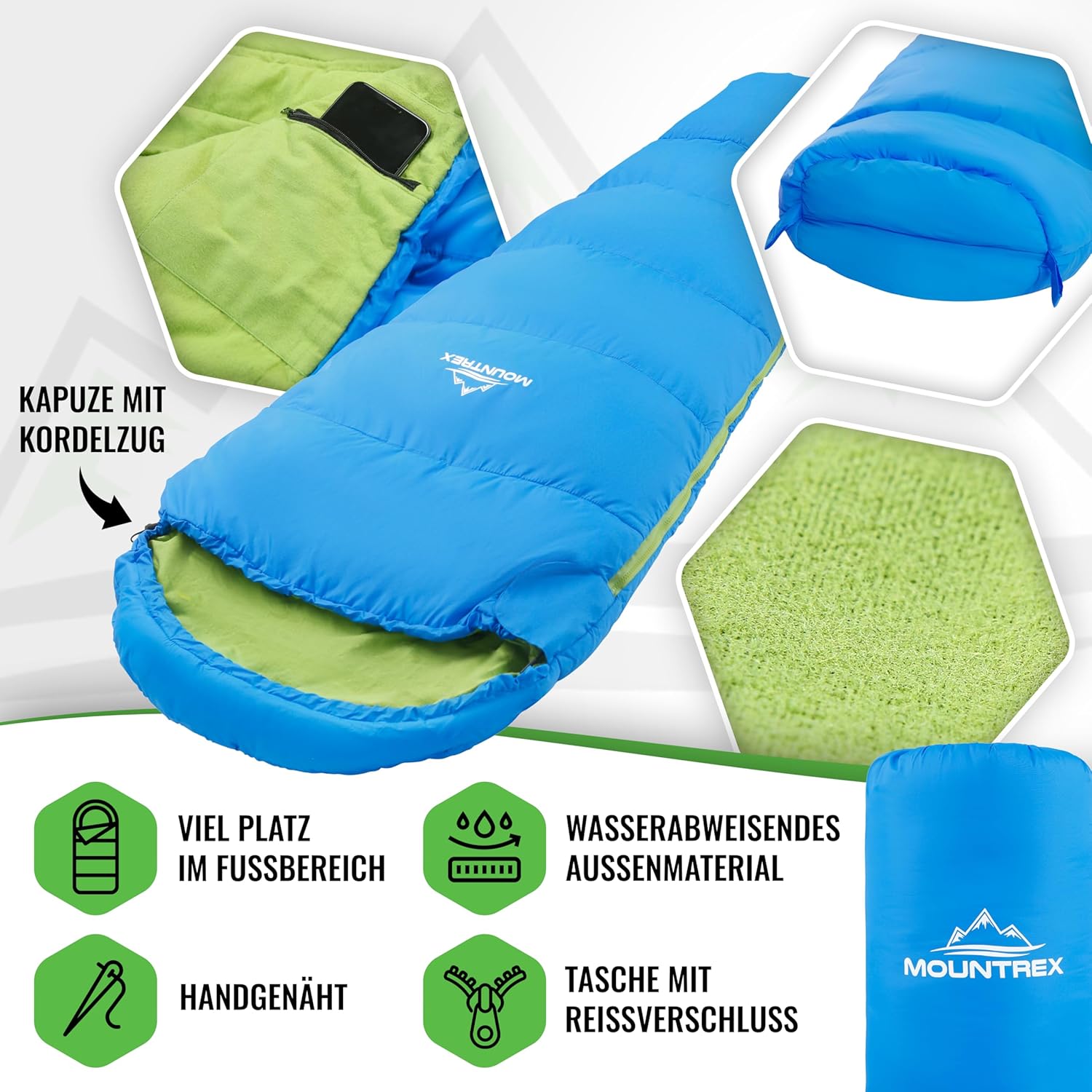 Thumbnail 2 de MOUNTREX Kinderschlafsack 5°C / 15°C aus 100% Baumwolle – 175×70 cm, innen aus Baumwolle