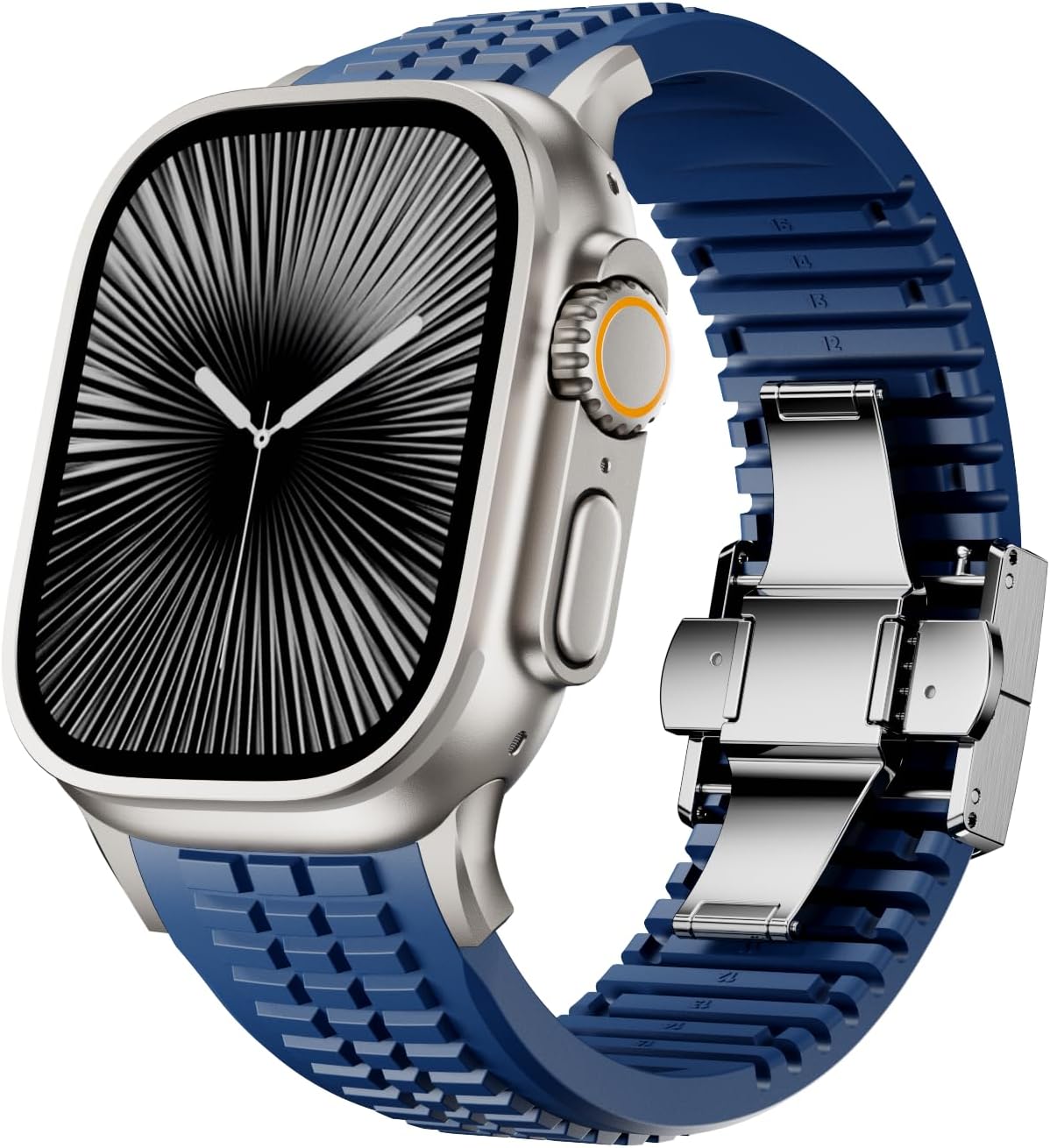 Detalle de VKEOO modern silicone watch band with folding buckle for iWatch Ultra 2 / Ultra and Series 10–7 (44mm–49mm)