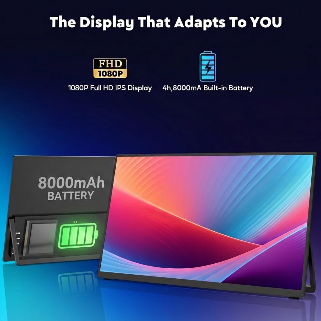Detalle 2 de ZSCMALLS 15.6" 1080P IPS Wireless Portable Monitor (8000mAh) with AirPlay/Miracast