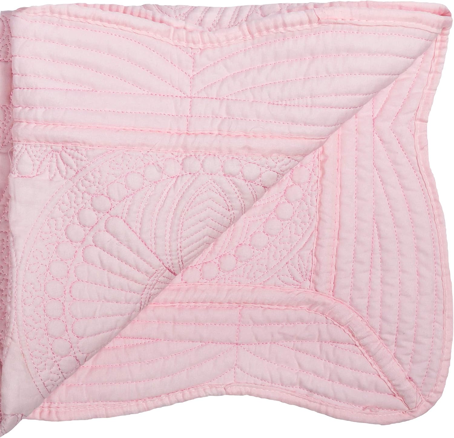 Detalle 2 de MONOBLANKS Cotton Baby Quilt-001 コットンベビーキルト ピンク、軽量・エンボス加工・スカラップ