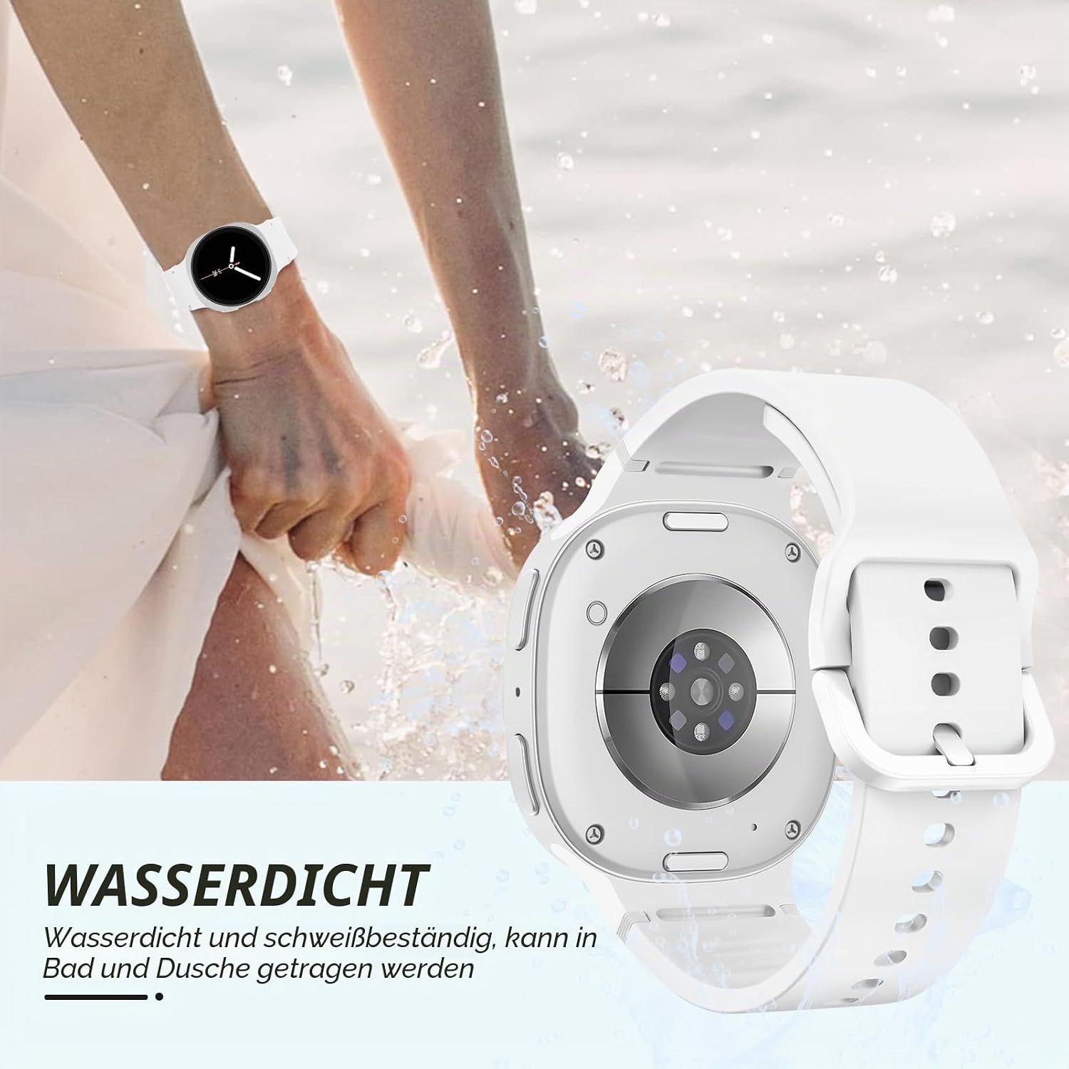 Detalle de Sport Band für Samsung Galaxy Watch 8 Classic 46mm / Galaxy Watch 8 40/44/46mm – Weiches Silikonarmband mit verstellbarer Passform