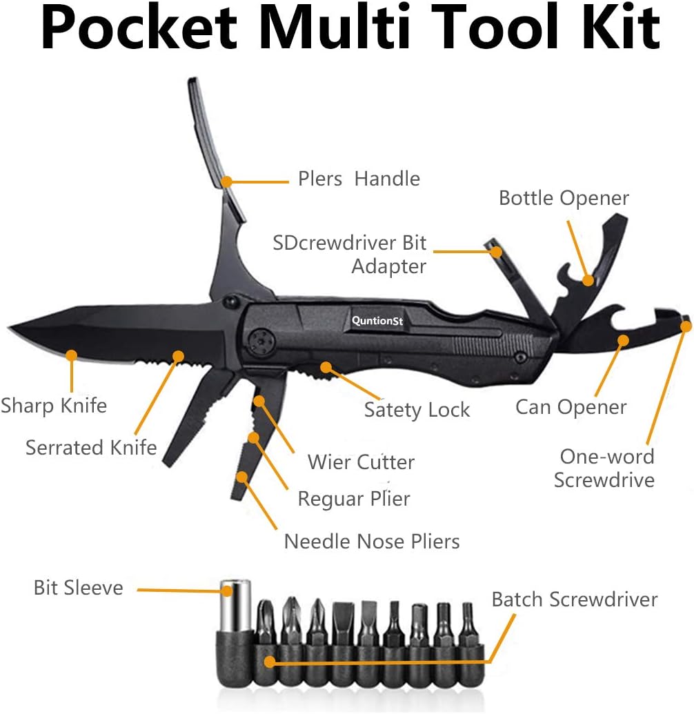 Detalle de QuntionSt QT-BK-KE01 12-in-1 Pocket Multitool with Locking Blade