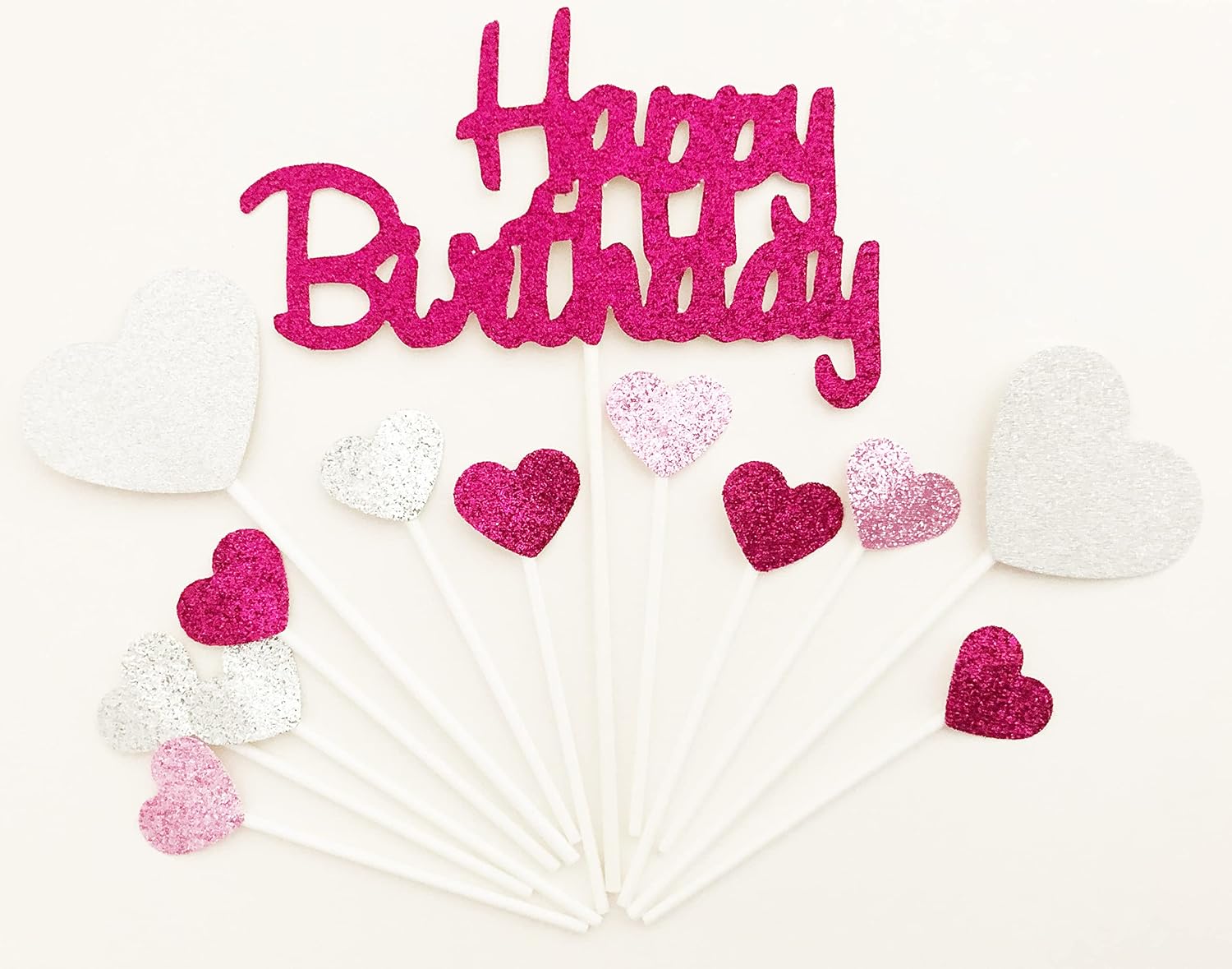 Detalle de AILEXI Kuchendekoration – Handgefertigte Pailletten-Topper, 6-teilig (Happy Birthday, Herzen, Sterne, Krone) – Rosa