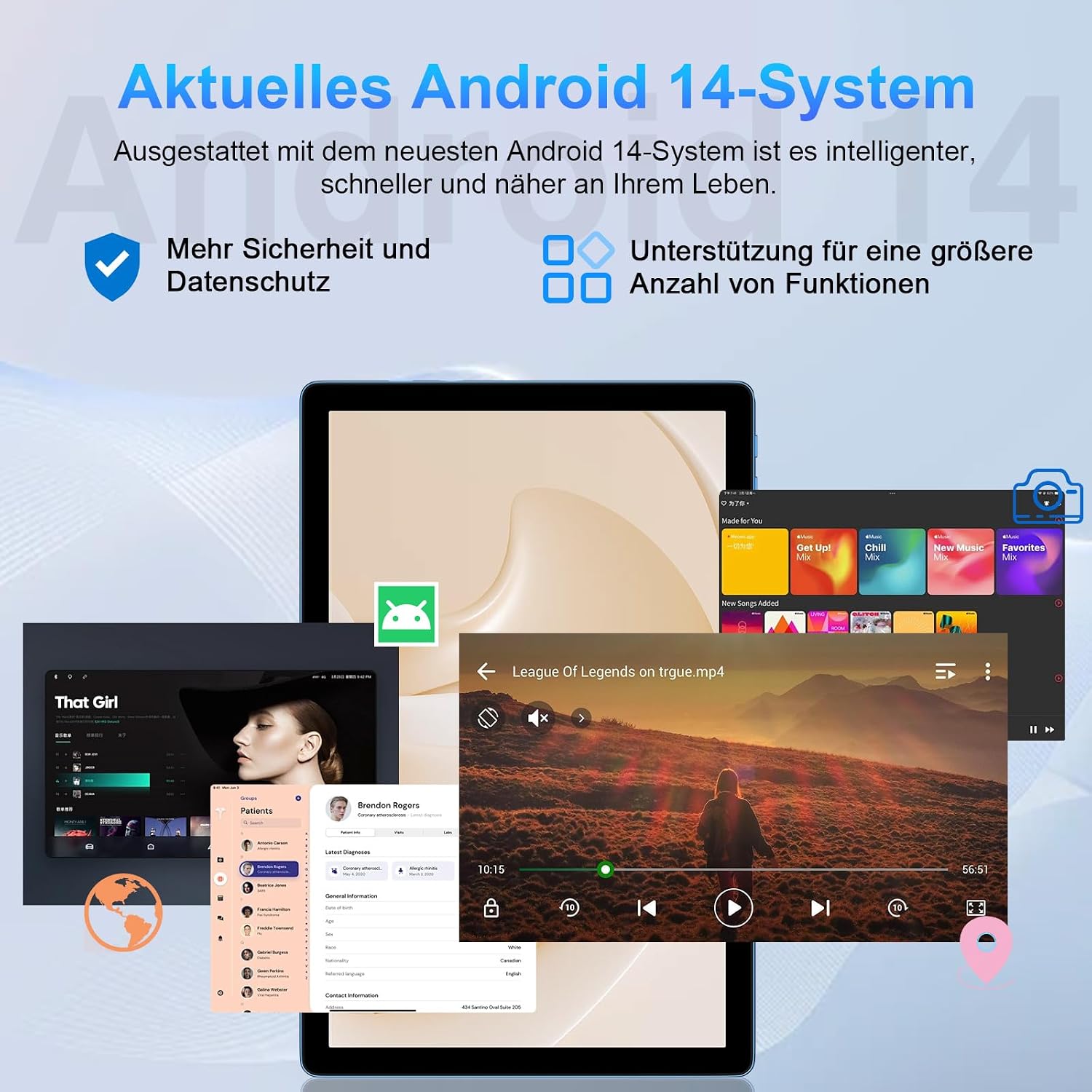 Detalle de SUAAT Tablet 10,1 Zoll – 20 GB RAM, 128 GB ROM, 2 TB Erweiterung, inkl. Hülle, Tastatur & Maus (Blau)