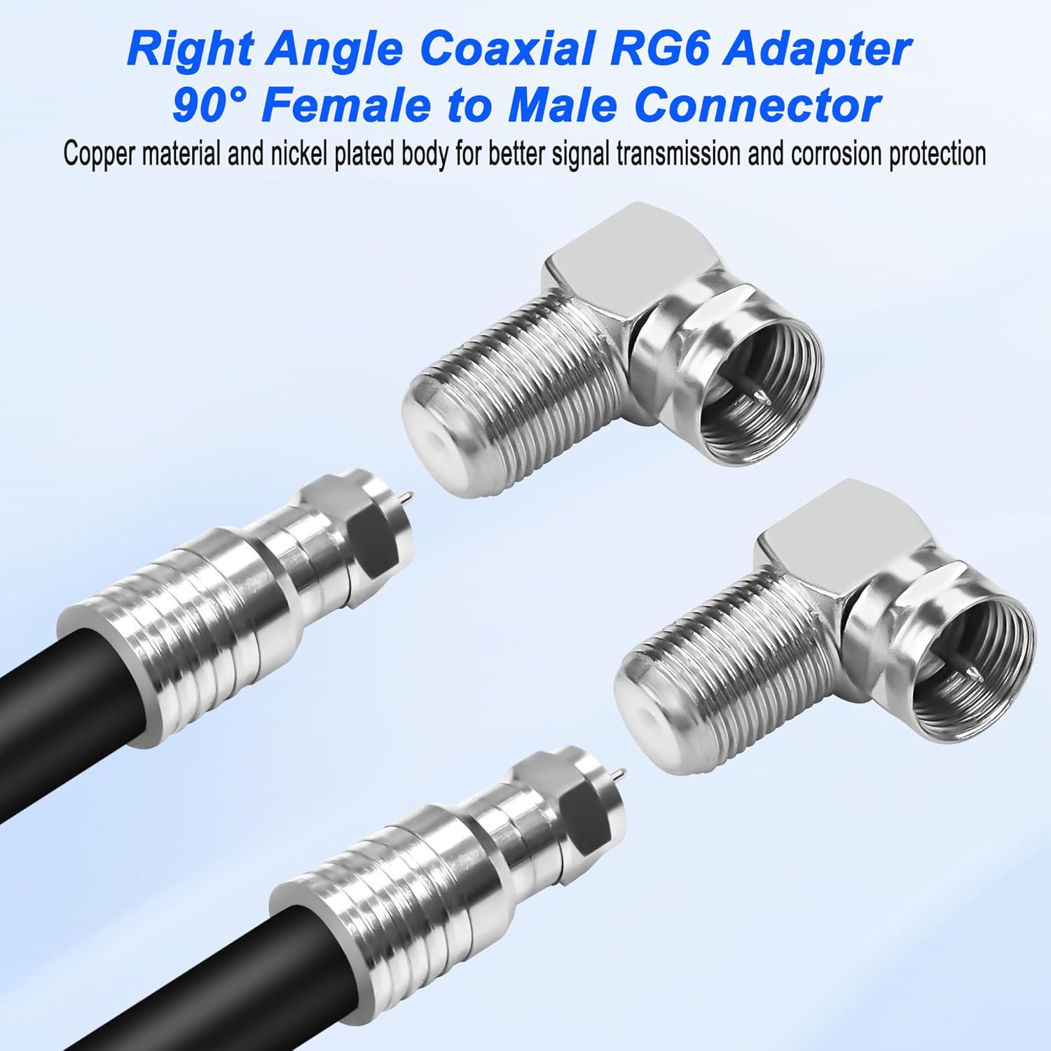Thumbnail 2 de MEIRIYFA 90 Degree F-Type Coaxial Connector – Right Angle RG6 Adaptor (10 Pack)