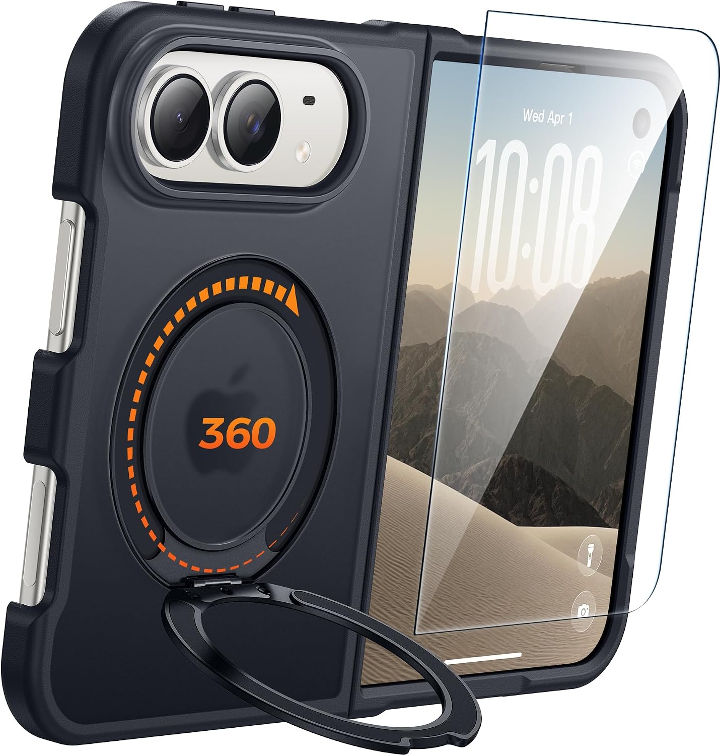 Detalle de FNTCASE iPhone Duo Case with 360° Magnetic Ring Stand, Black Matte