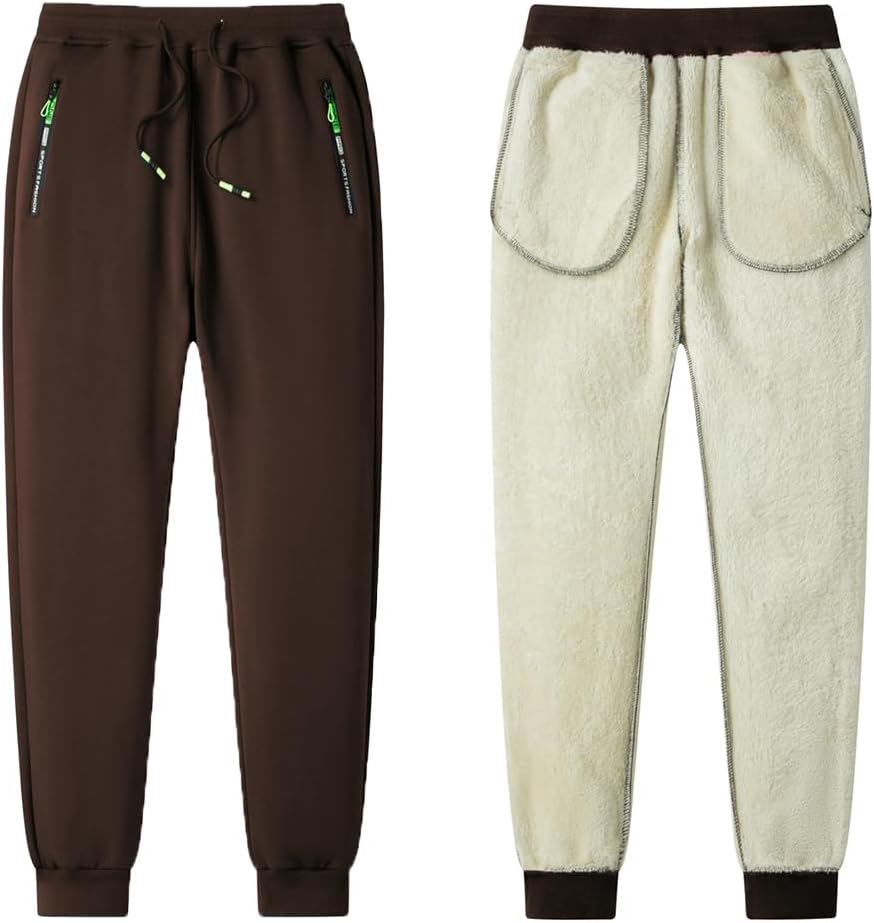 Detalle de ZOXOZ Pantalon de jogging homme hiver imperméable doublé polaire, taille à cordon et poches zippées