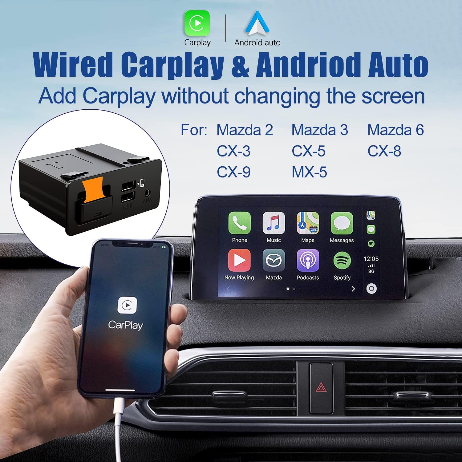 Detalle de HMYC Mazda CarPlay retrofit kit hub TK78-66-9U0C