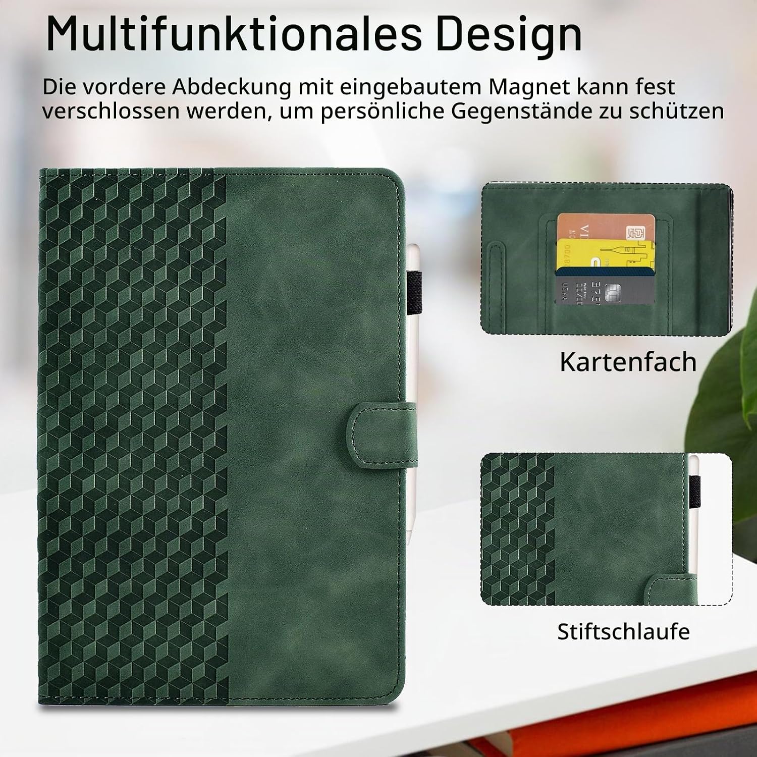 Detalle de Hülle für 7.9-Zoll iPad Mini 5/4/3/2 – Premium PU-Lederhülle mit Sleep/Awake, Stifthalter und Kartenfach (Dunkelgrün)