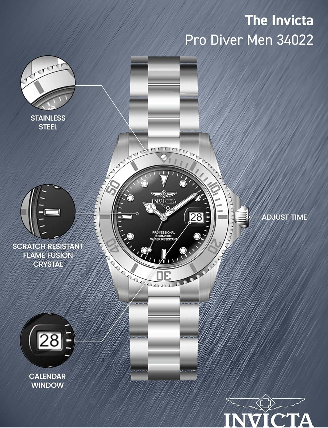 Detalle 2 de Invicta Pro Diver 34022 da uomo, cassa in acciaio 40 mm e movimento al quarzo