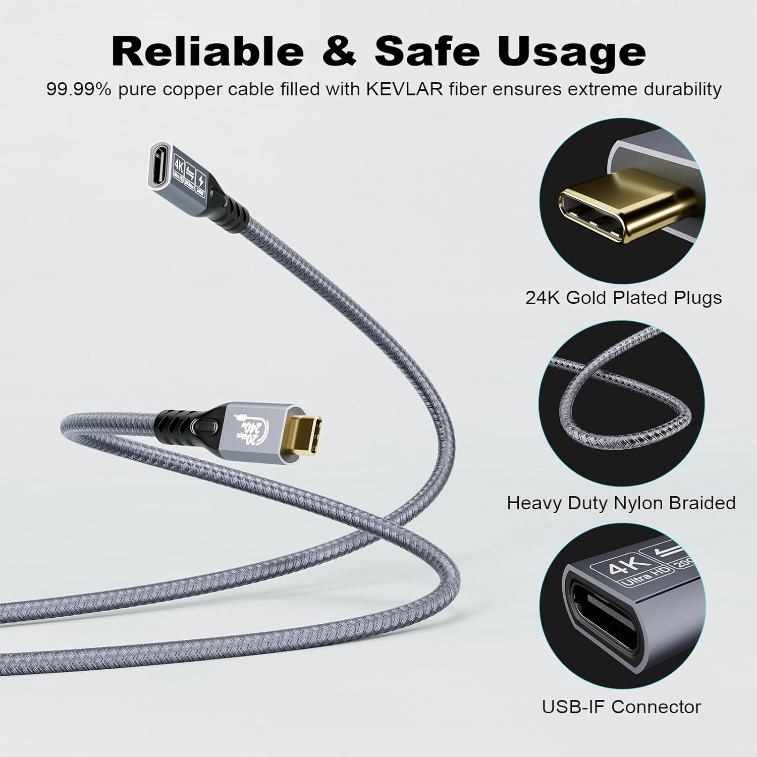 Thumbnail 4 de 20Gbps USB-C 3.2 Gen 2 Extension Cable (USBC 3.2 Male to Female) with 240W PD