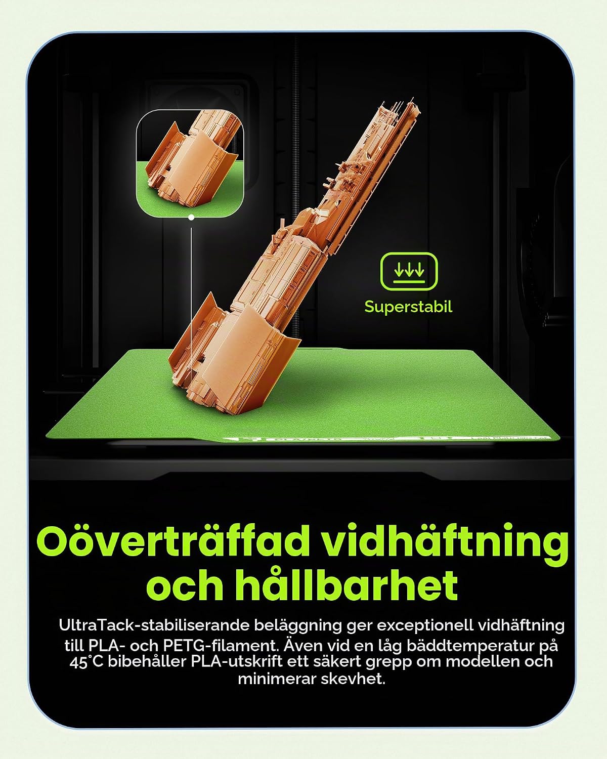 Detalle de YOOPAI kalltrycksplatta 257 x 257 mm för Bambu Lab, grön med AR-kod