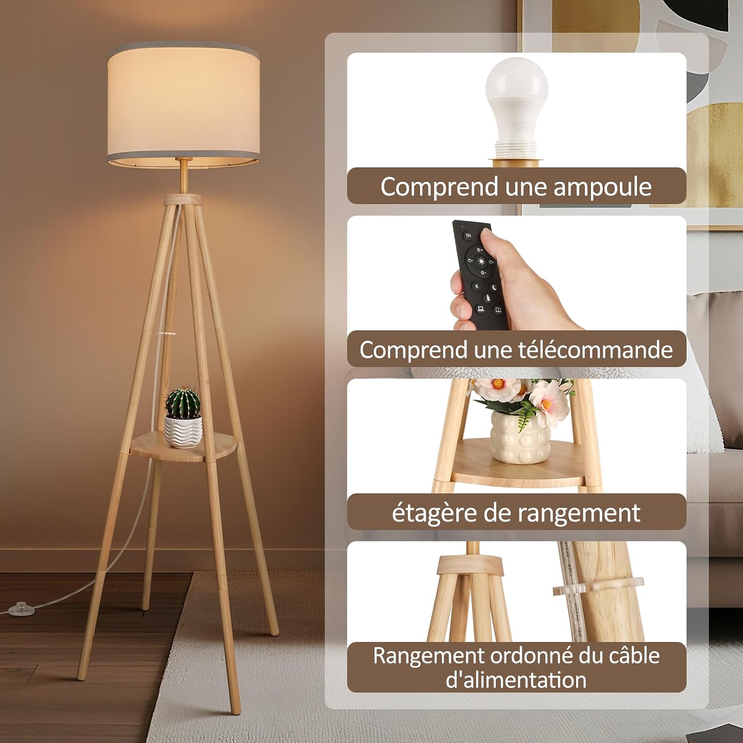 Thumbnail 2 de YooShine Stehlampe für Wohnzimmer mit Ablage, dimmbar (2700K–6500K) und Fernbedienung